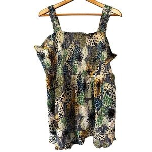 Lane Bryant Silk Cotton Ruched Floral Animal Print Boho Chic Ruffle Top Sz 26/28